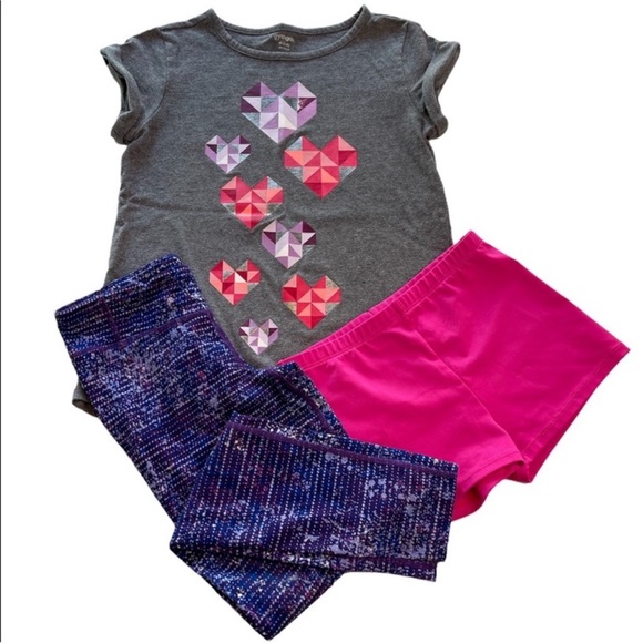 Gymboree Athletic Top, Champion Leggings & Shorties Girls Size Medium (7-8) - Picture 1 of 14